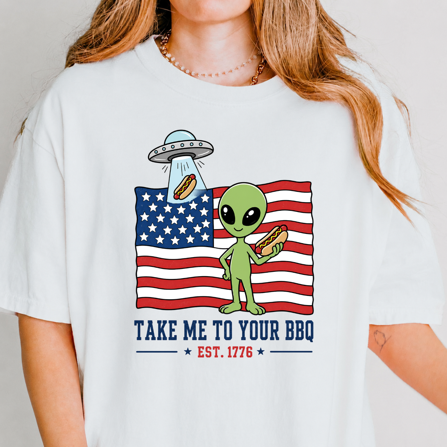 Take Me To Your BBQ Alien 4th of July Tee