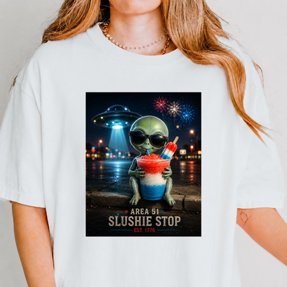 Area 51 Slushie Stop Alien 4th of July Tee