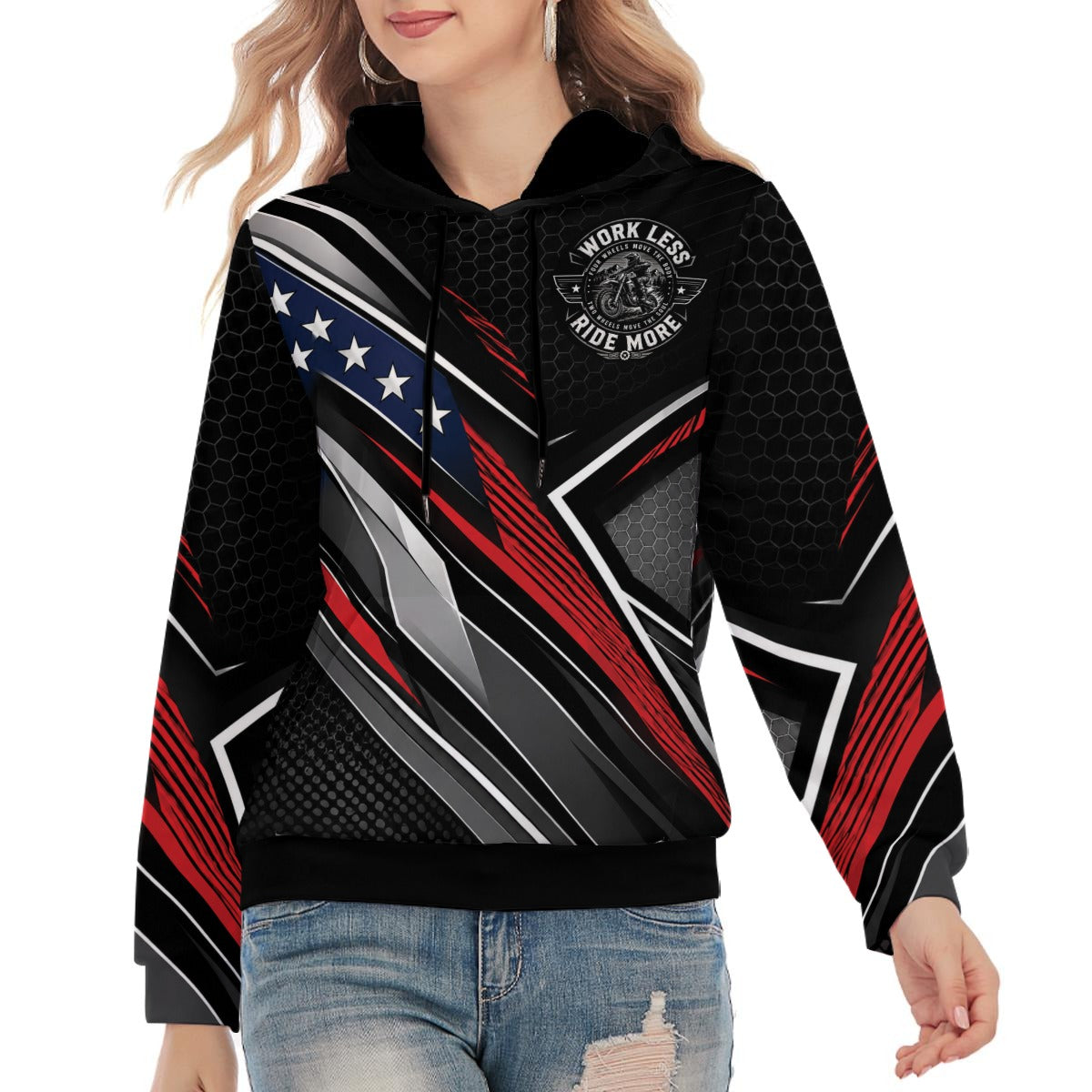 American Biker Work Less Ride More Pullover Hoodie
