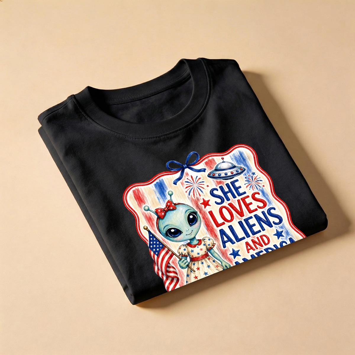 She Loves Aliens And America Too T-Shirt