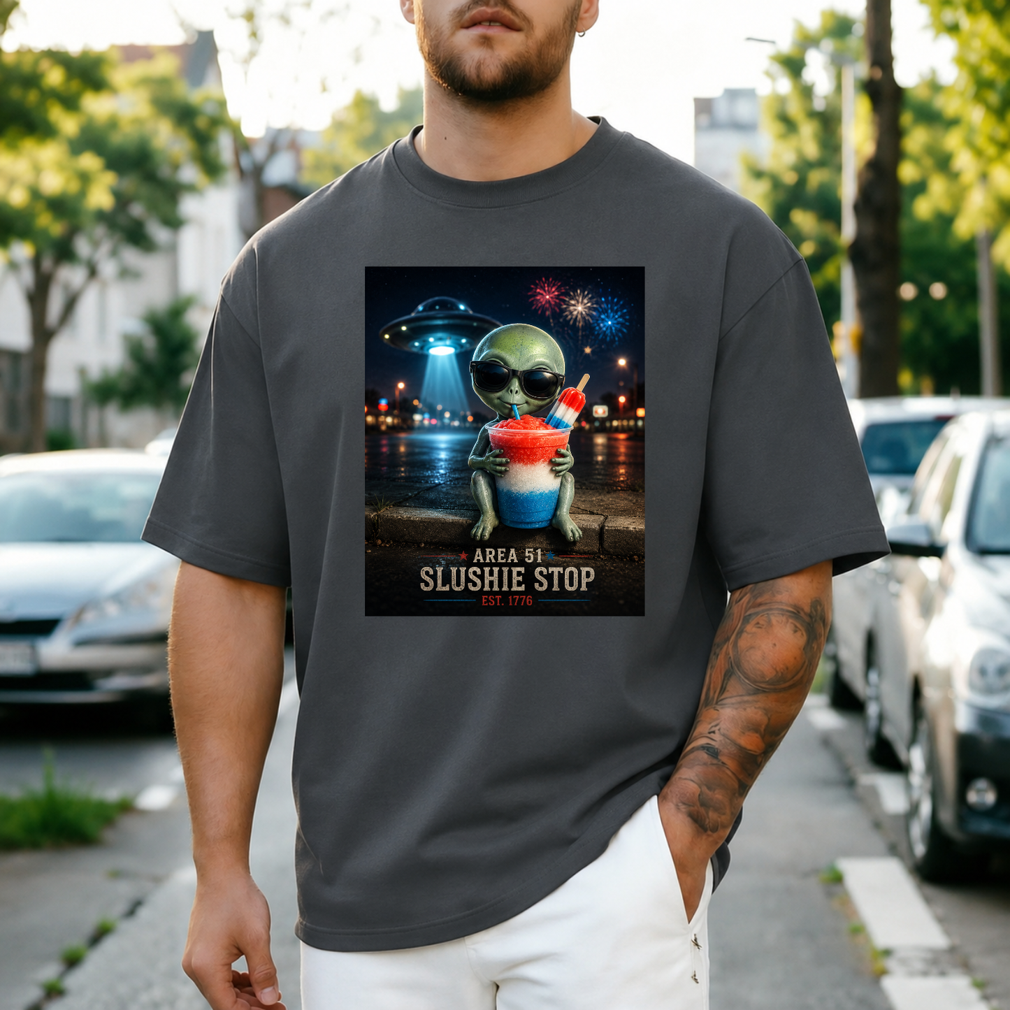 Area 51 Slushie Stop Alien 4th of July Tee