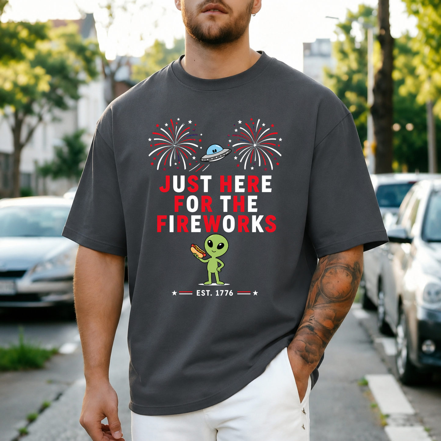 Just Here For The Fireworks Alien Tee