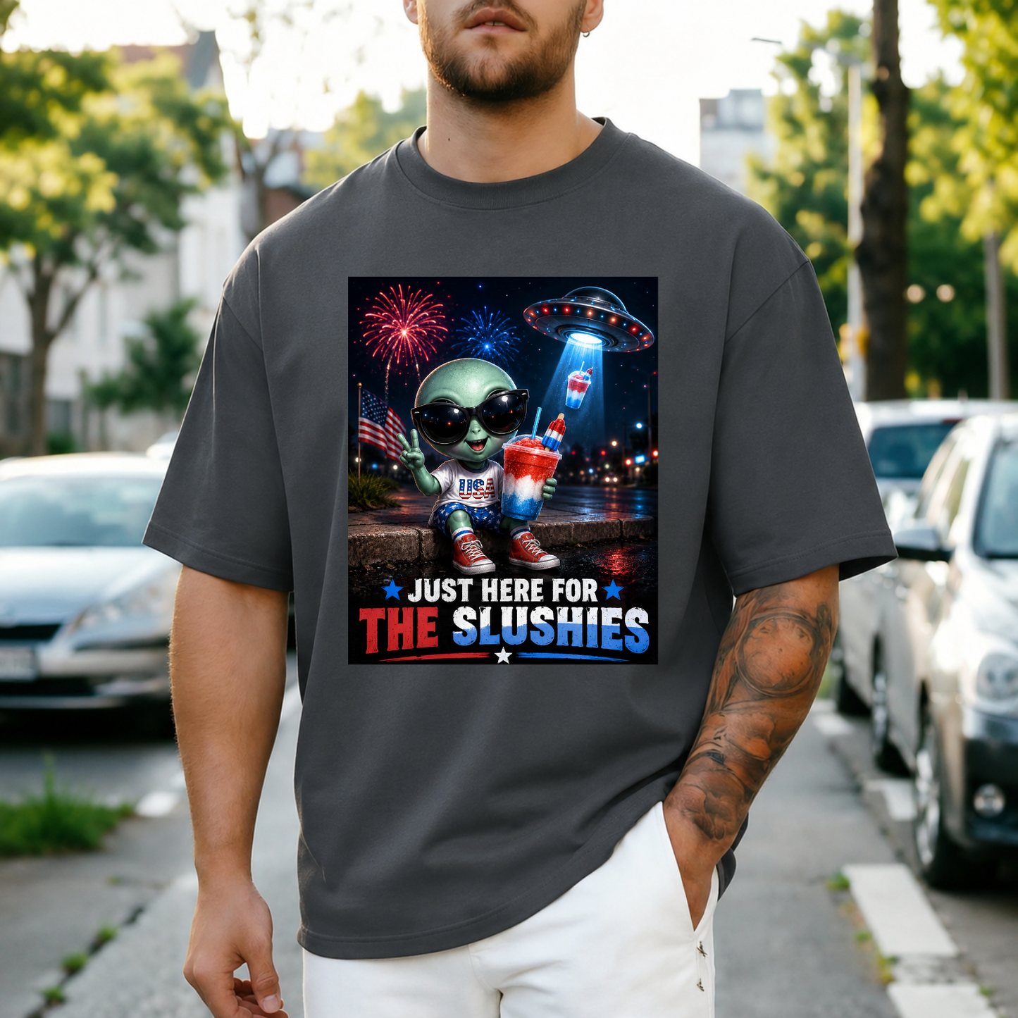 Just Here For The Slushies Alien Tee