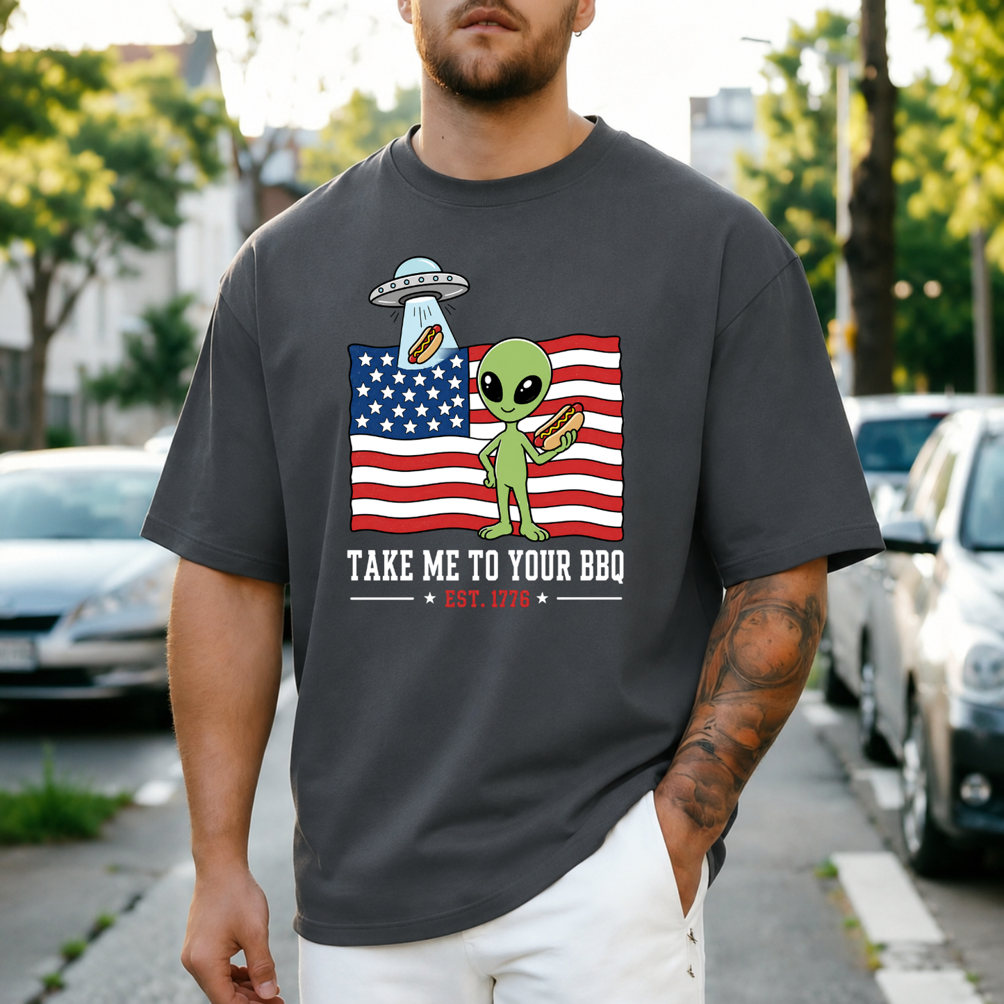 Take Me To Your BBQ Alien 4th of July Tee