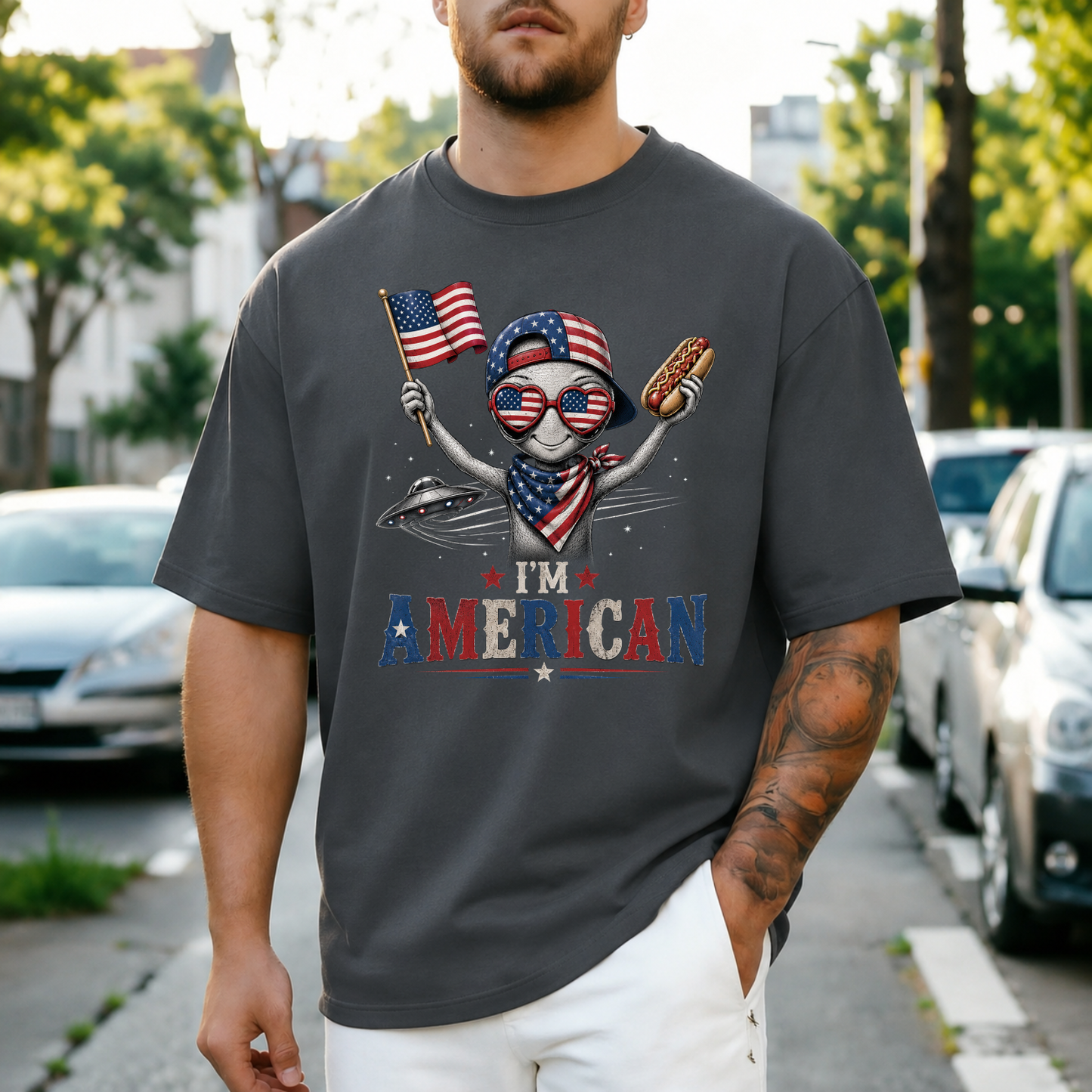 I'm American Funny Alien 4th of July Tee