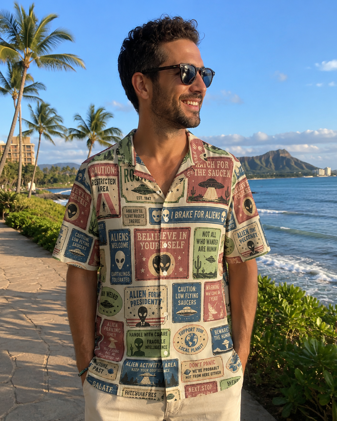 Alien Warning Signs Hawaiian Shirt