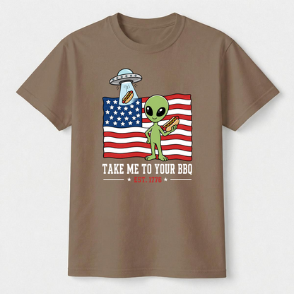 Take Me To Your BBQ Alien 4th of July Tee