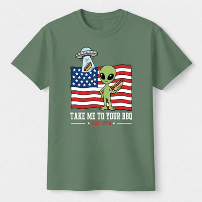 Take Me To Your BBQ Alien 4th of July Tee