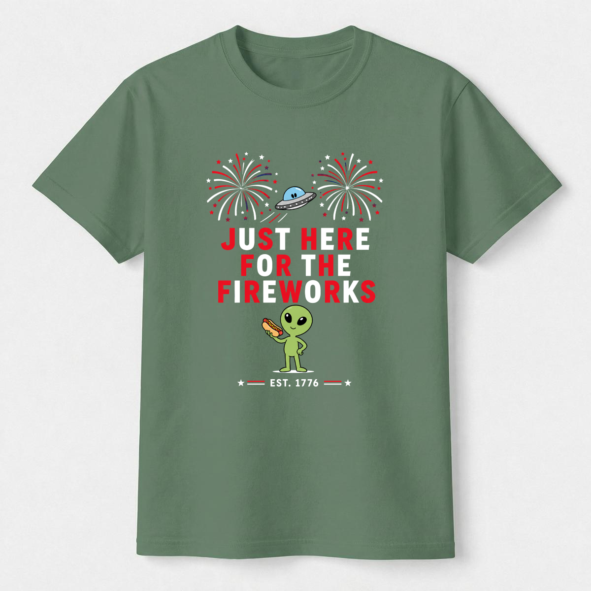 Just Here For The Fireworks Alien Tee