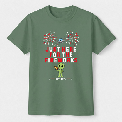 Just Here For The Fireworks Alien Tee